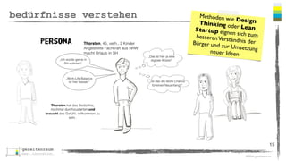 ©2016 gezeitenraum
bedürfnisse verstehen
15
Methoden wie DesignThinking oder LeanStartup eignen sich zumbesserenVerständnis derBürger und zur Umsetzungneuer Ideen
 