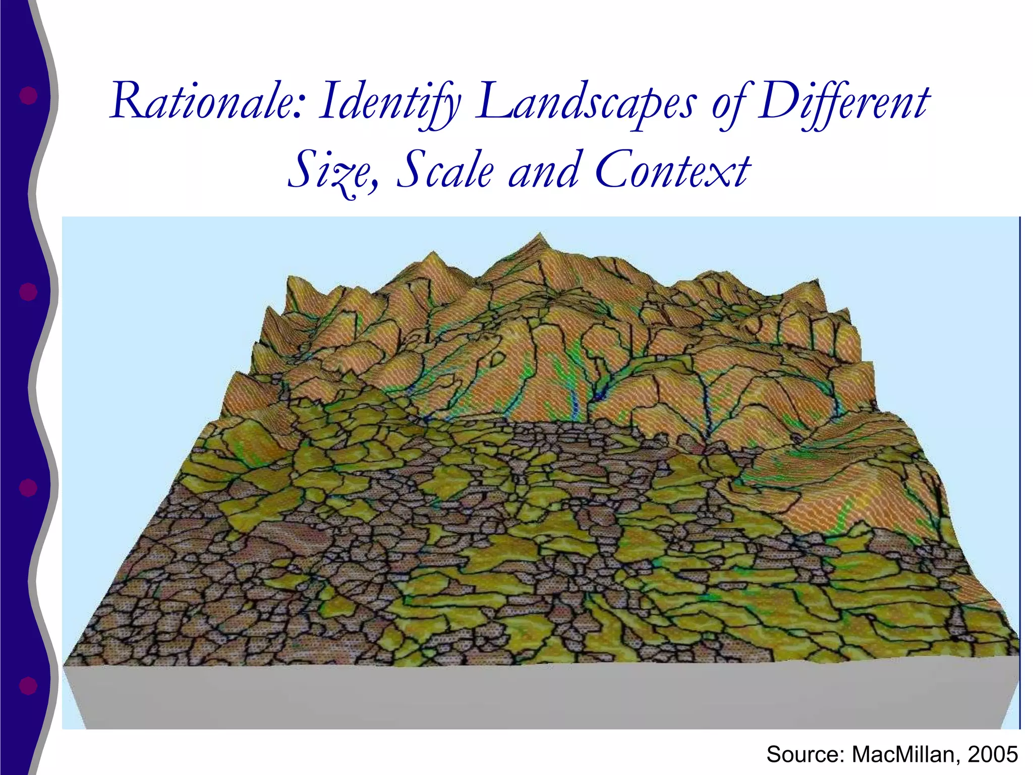 Rationale: Identify Landscapes of Different
         Size, Scale and Context




                                  Source: MacMillan, 2005
 