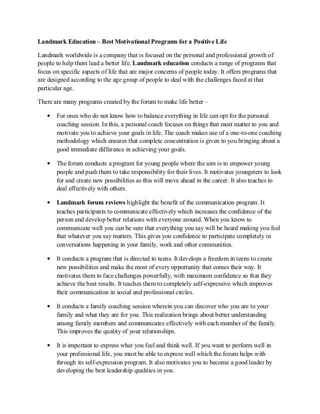 Landmark Education Best Motivational Programs for a Positive life