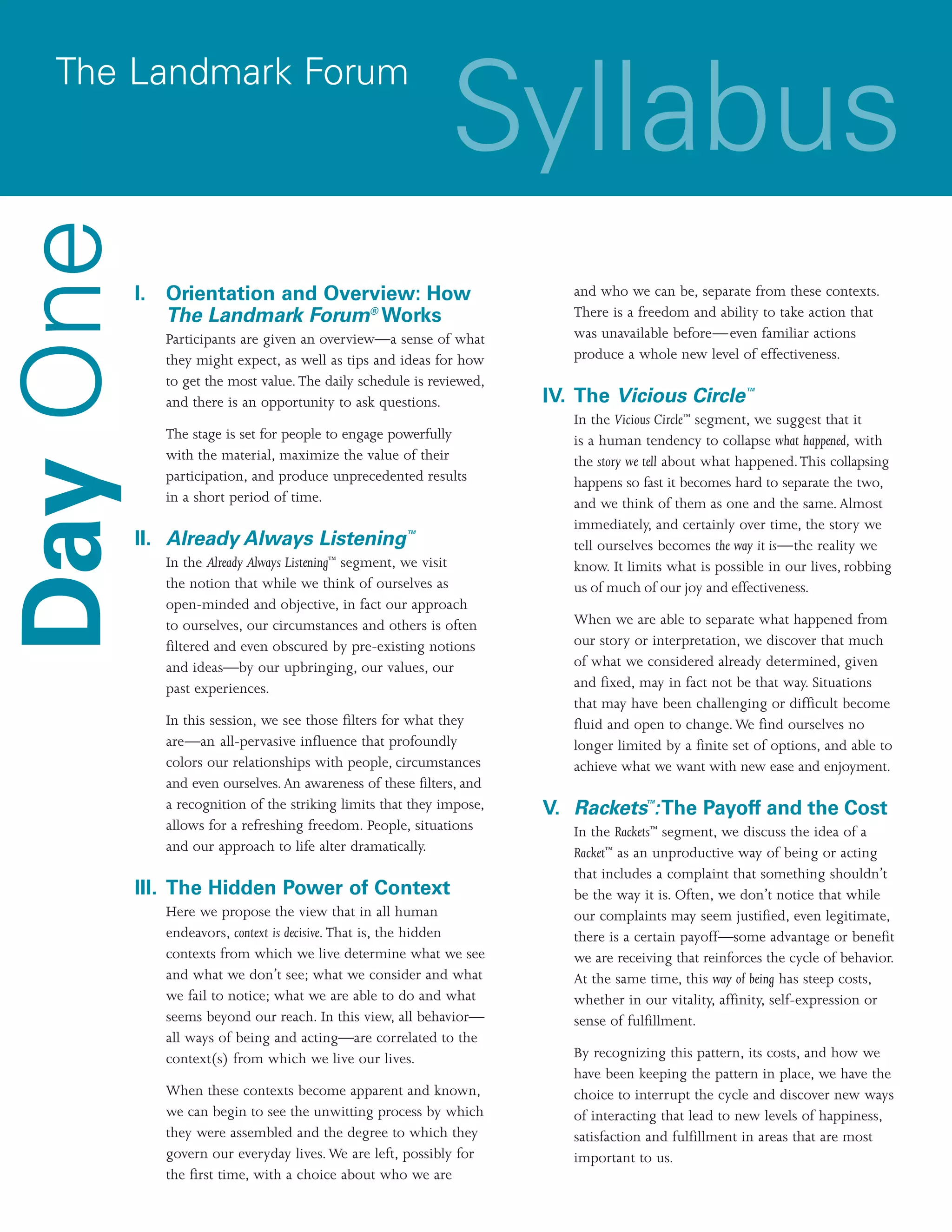 Landmark Racket Forum Landmark Forum Syllabus | PDF