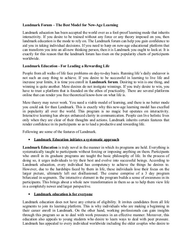 Landmark Forum The Best Model For New Age Learning