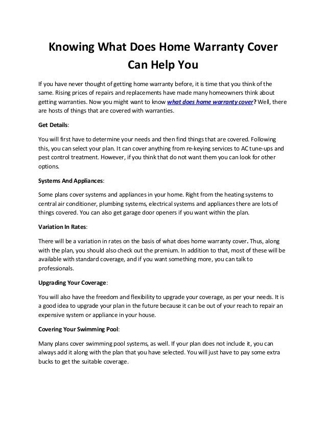 Knowing What Does Home Warranty Cover Can Help You