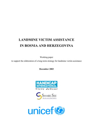 LANDMINE VICTIM ASSISTANCE
         IN BOSNIA AND HERZEGOVINA


                                Working paper
to support the elaboration of a long-term strategy for landmine victim assistance


                                December 2003
 