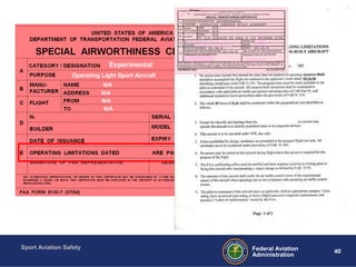 Sport Aviation Safety
40Federal Aviation
Administration
Experimental
Operating Light Sport Aircraft
 