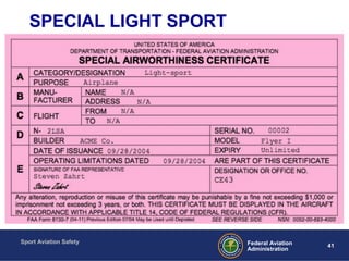 Sport Aviation Safety
41Federal Aviation
Administration
SPECIAL LIGHT SPORT
 