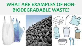 WHAT ARE EXAMPLES OF NON-
BIODEGRADABLE WASTE?
 
