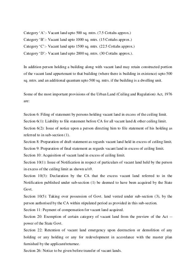 Land Reforms Vis A Vis Urban Land Ceiling Act And Its Connotations In
