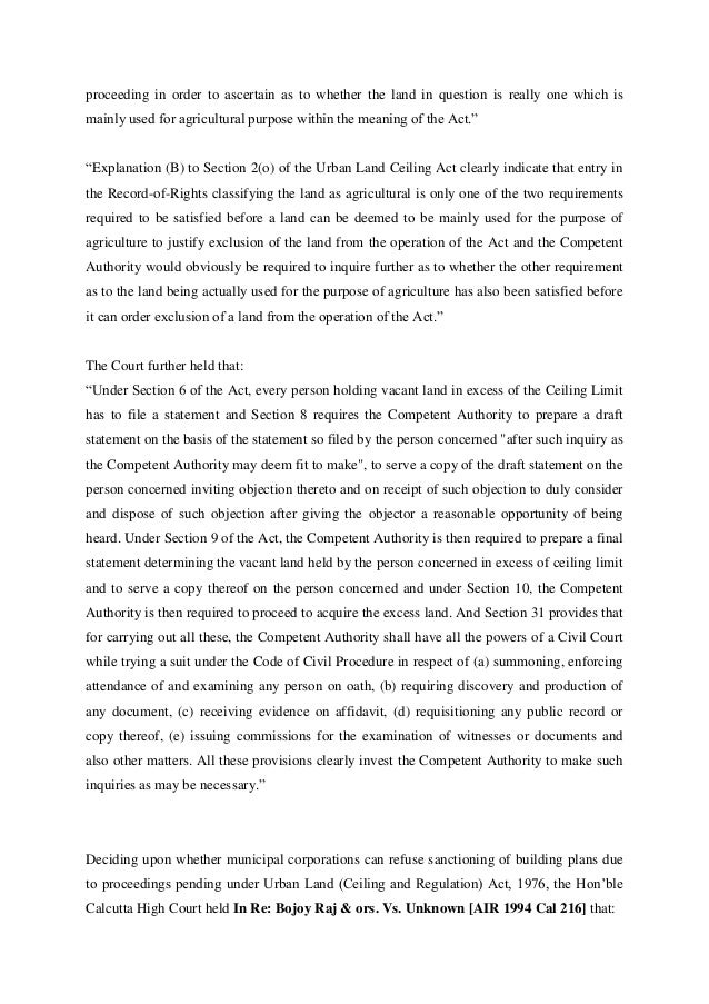 Land Reforms Vis A Vis Urban Land Ceiling Act And Its