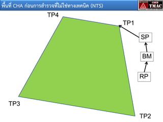 พื้นที่ CHA ก่อนการสารวจที่ไม่ใช่ทางเทคนิค (NTS)
TP4
TP1
SP
BM
RP

TP3
TP2

 
