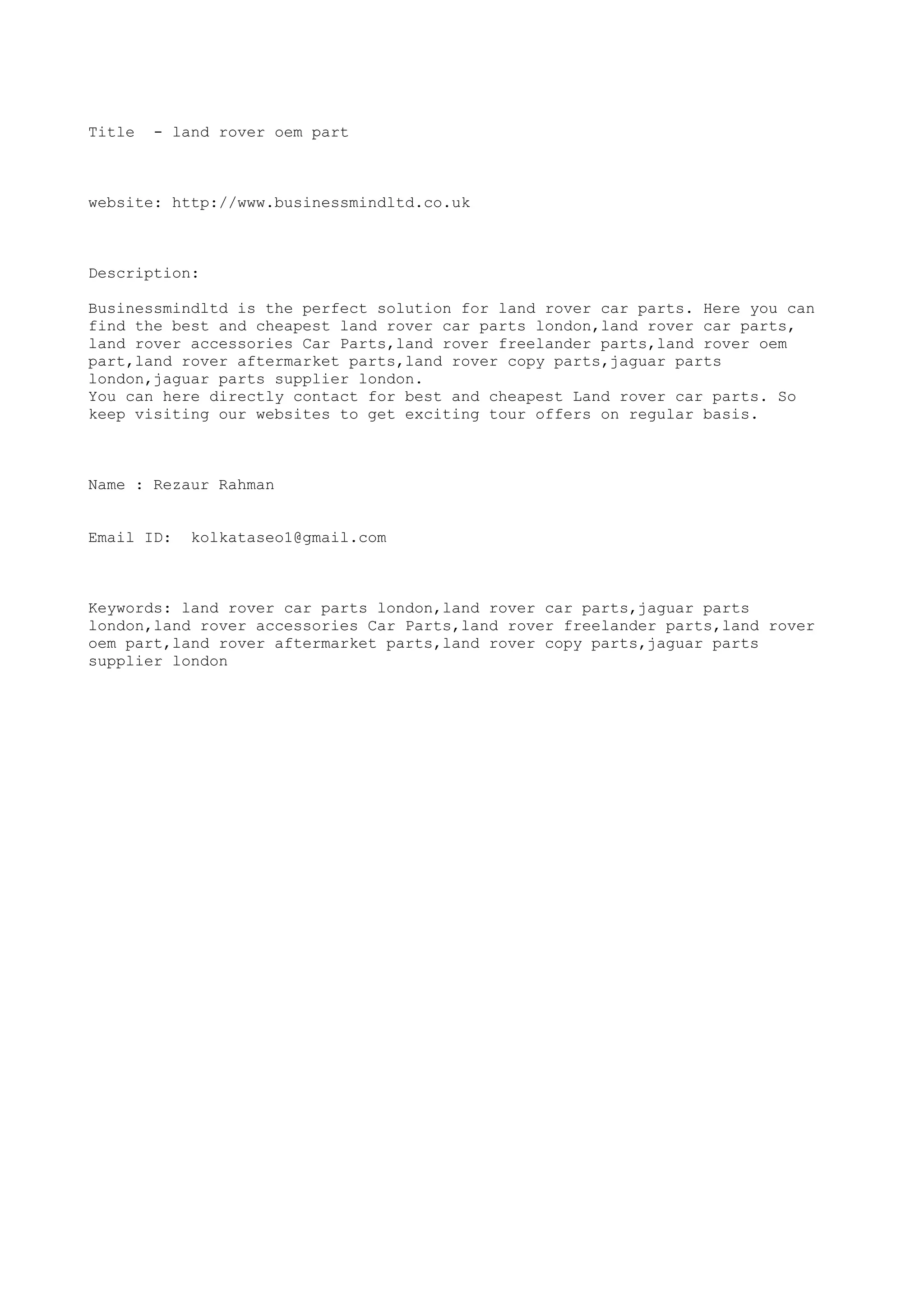Land rover oem part | PDF