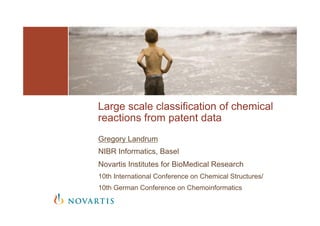 Gregory Landrum
NIBR Informatics, Basel
Novartis Institutes for BioMedical Research
10th International Conference on Chemical Structures/
10th German Conference on Chemoinformatics
Large scale classification of chemical
reactions from patent data
 