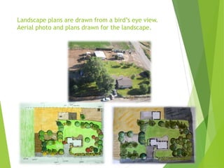 Landscape plans are drawn from a bird’s eye view.
Aerial photo and plans drawn for the landscape.
 
