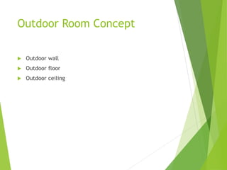 Outdoor Room Concept
 Outdoor wall
 Outdoor floor
 Outdoor ceiling
 