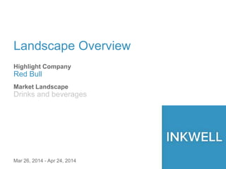 Landscape Overview
Highlight Company
Red Bull
Mar 26, 2014 - Apr 24, 2014
Market Landscape
Drinks and beverages
 