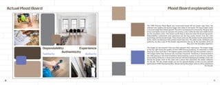 Mood Board explanation
Actual Mood Board
Familiarity Authority
Dependability Experience
Authenticity
The CMN Flooring Mood Board was constructed based off my chosen type fonts, the
selected color palette and several images that relate to the brand. The layout helps create
a structed image that utilizes gestalt. The colors are balanced in a hierarchy. The grey, dark
brown and lighter brown all represent the primary colors while the blue and middle brown
are the secondary colors. The chosen words help to showcase what the brand represents.
Dependability, authenticity and experience are the key words chosen from the color
psychology and the brands image. These three words are the primary brand representation
terms, which are featured in the primary brand type font. The other words, familiarity and
authority, are also a part of the brands representation but act as the secondary terms as
they are in the secondary type font.
The images are also placed in the sizes that represent their importance. The largest image
in the top right shows the quality of work CMN Flooring produces. It’s important to CMN
Flooring to have work that is the highest quality and looks the way the customer wants it.
The images below help showcase the secondary keywords. Familiarity is demonstrated in
the child playing on the hard wood floor, demonstrating a sense of security and a familiar
home feeling. Authority is showcased with the individual displaying knowledge of the job.
Having the proper tools at the ready and a stance that represents the proper authority
for the job. The last couple images are just for general displays of the accuracy and job
performance CMN Flooring provides. Always having the proper tools as well as experience
for the job.
6 7
 