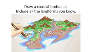 Draw a coastal landscape.
Include all the landforms you know.
 