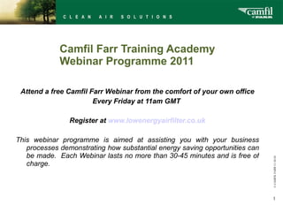 Camfil Farr Training Academy  Webinar Programme 2011   ,[object Object],[object Object],[object Object],[object Object],© CAMFIL FARR   11-10-24 