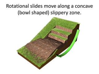 Rotational slides move along a concave
(bowl shaped) slippery zone.
 