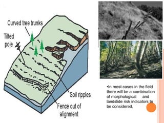 •In most cases in the field
there will be a combination
of morphological and
landslide risk indicators to
be considered.
 