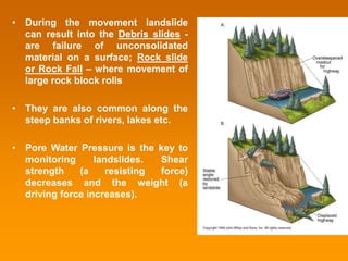 • During the movement landslide
can result into the Debris slides -
are failure of unconsolidated
material on a surface; R...
