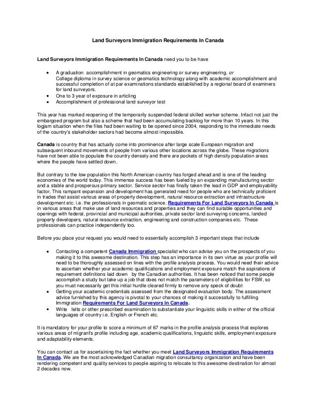 Land Surveyors Immigration Requirements In Canada - 