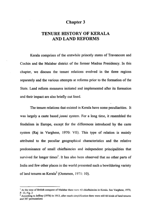 Land tenure history of kerala and Land reforms PDF