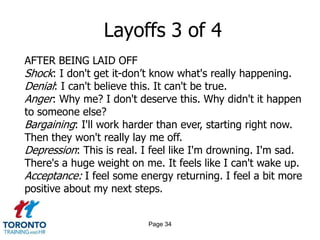 Page 32<br />Layoffs 1 of 4<br />THE END IS NIGH<br />Don’t quit first<br />Be ready to explain what happened<br />Recruit...