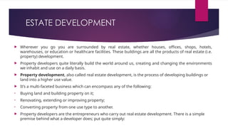 Estate Building Developing Comprehensive Overview of Estate Development and Land Use Management | PPTX