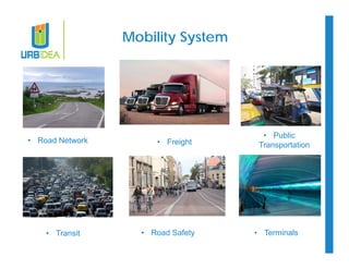 Mobility System 
• Road Network • Freight • Public 
Transportation 
• Transit • Road Safety • Terminals 
 