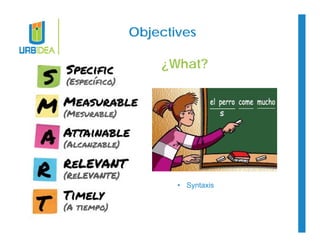Objectives 
¿What? 
• Syntaxis 
 