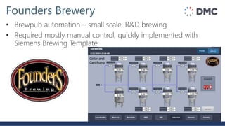 Founders Brewery
• Brewpub automation – small scale, R&D brewing
• Required mostly manual control, quickly implemented with
Siemens Brewing Template
 