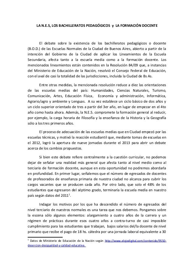 LA N.E.S, LOS BACHILLERATOS PEDAGÓGICOS y LA FORMACIÓN DOCENTEEl debate sobre la existencia de los bachilleratos pedagógic...