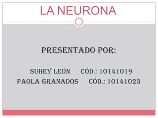 LA NEURONA


     Presentado por:

   Suhey León Cód.: 10141019
Paola Granados Cód.: 10141023
 