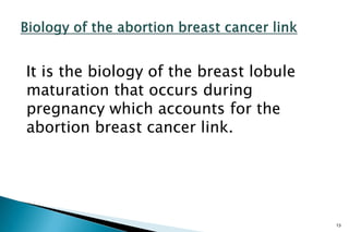 It is the biology of the breast lobule
maturation that occurs during
pregnancy which accounts for the
abortion breast canc...