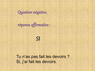 Tu n’as pas fait les devoirs ?
Si, j’ai fait les devoirs.
 