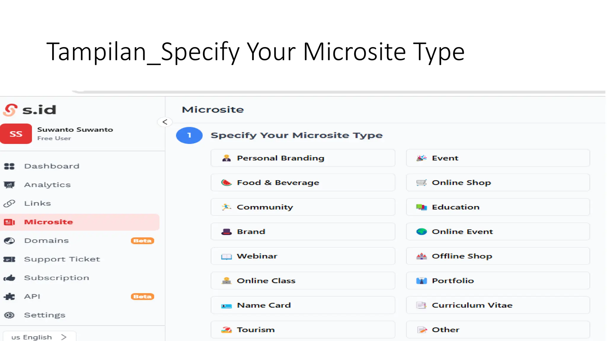 Tampilan_Specify Your Microsite Type
