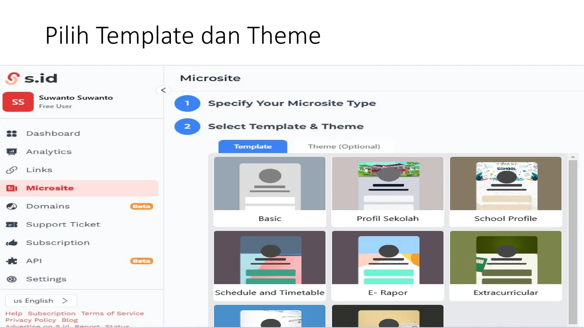 Pilih Template dan Theme
