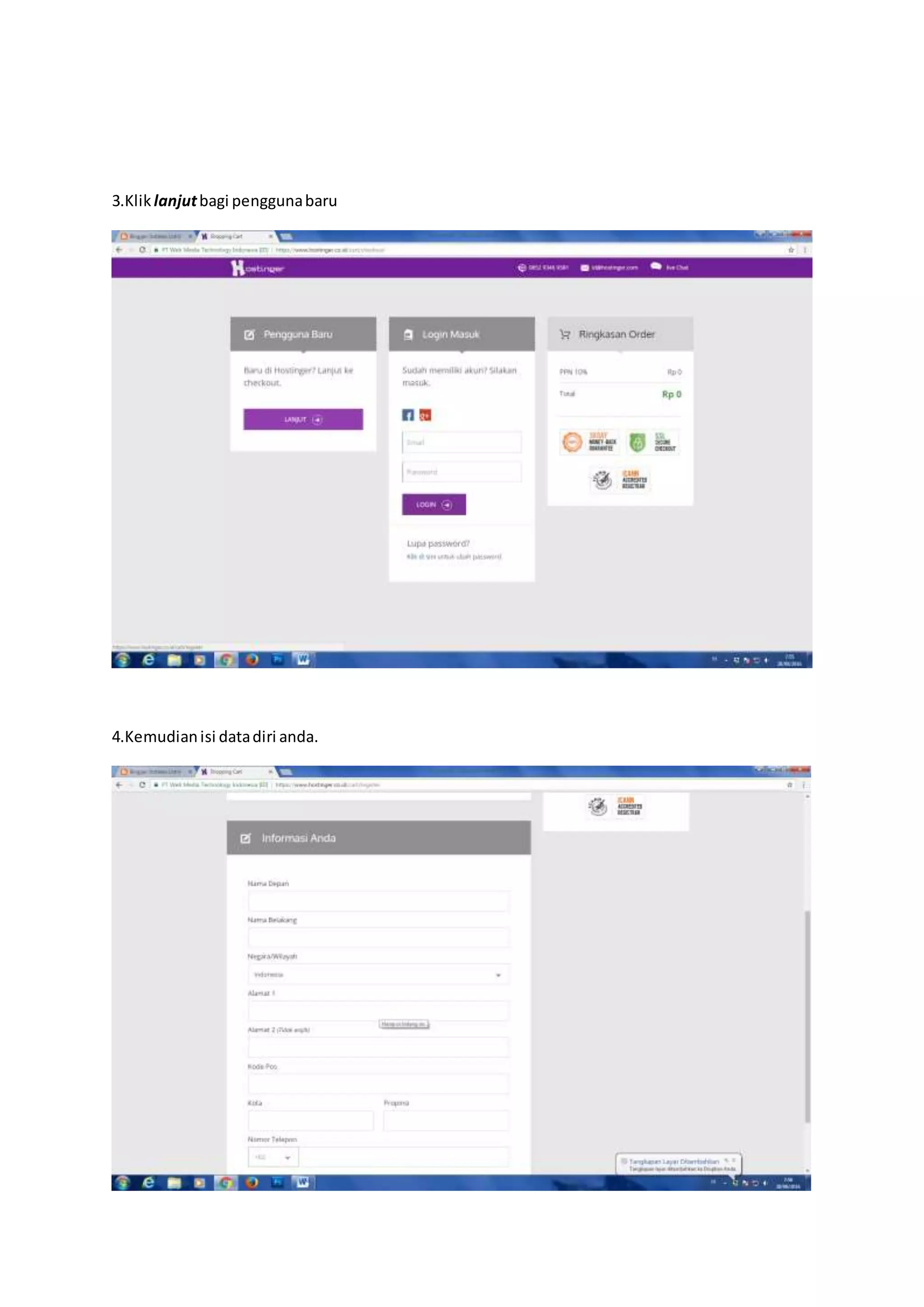 3.Klik lanjutbagi penggunabaru
4.Kemudianisi datadiri anda.