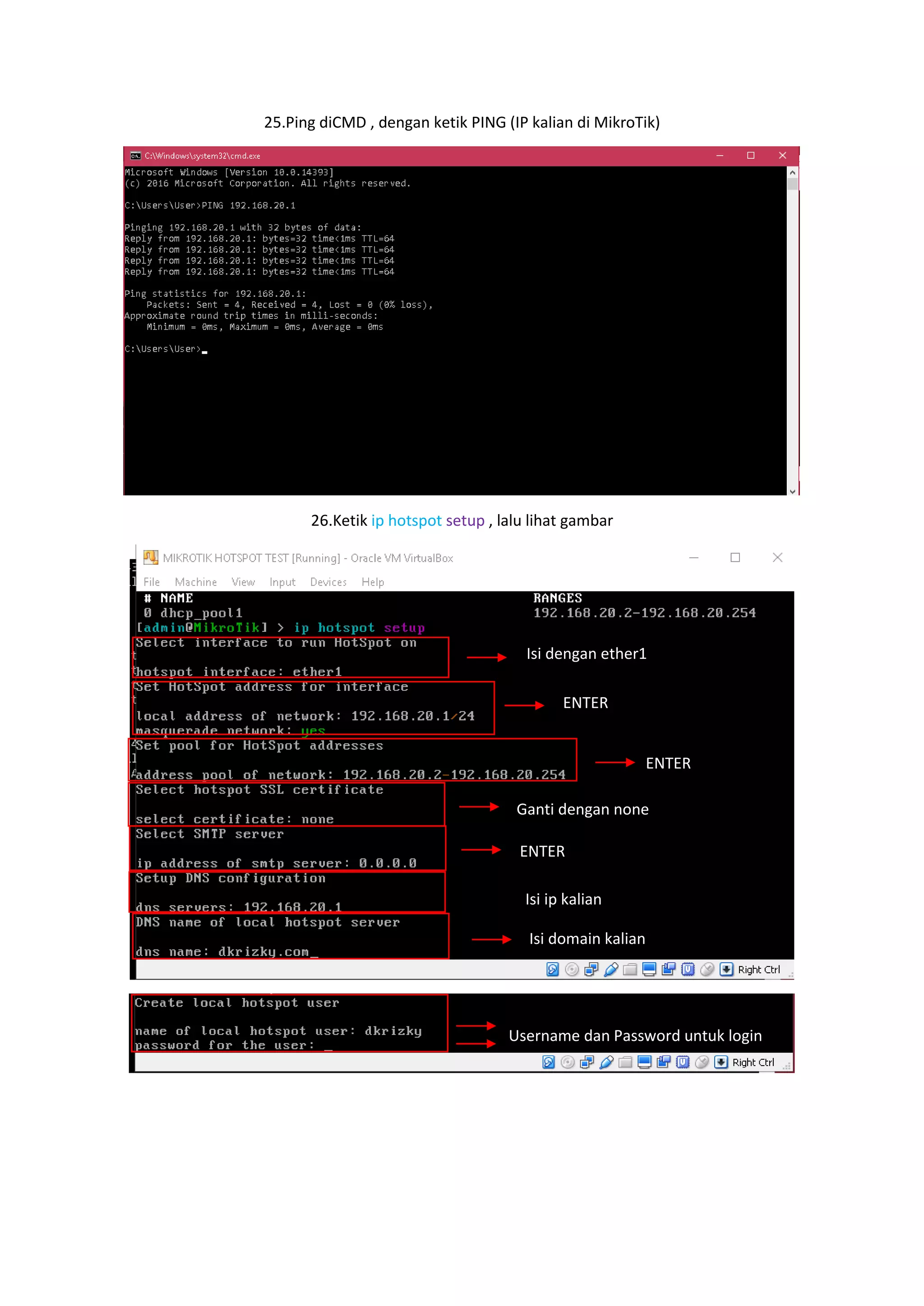 Langkah langkah membuat hotspot MikroTik di virtualbox | PDF