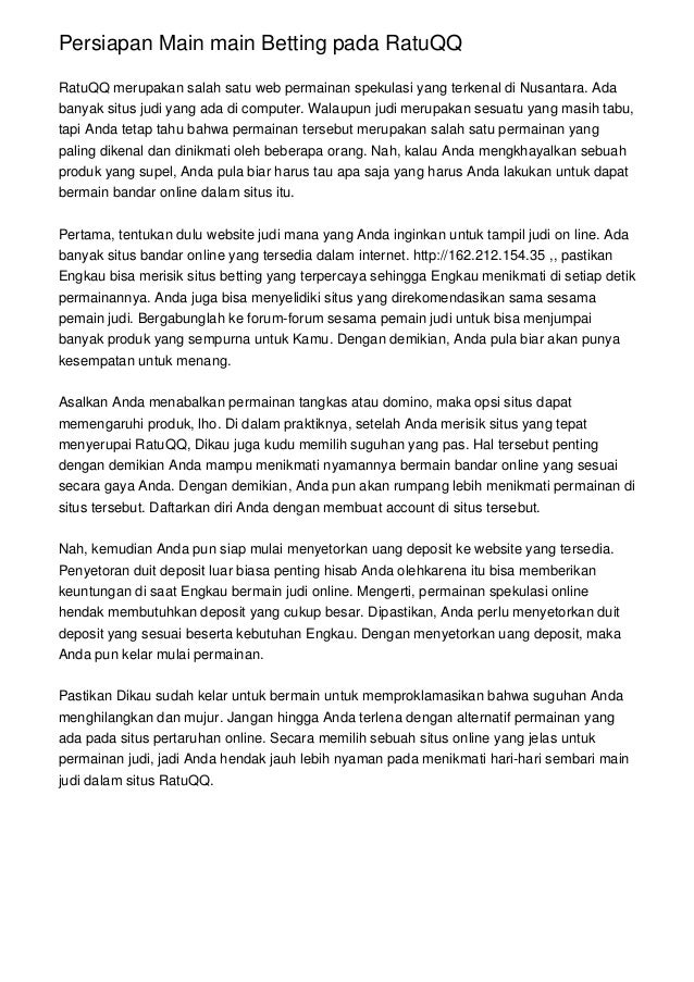 Persiapan Main main Betting pada RatuQQ