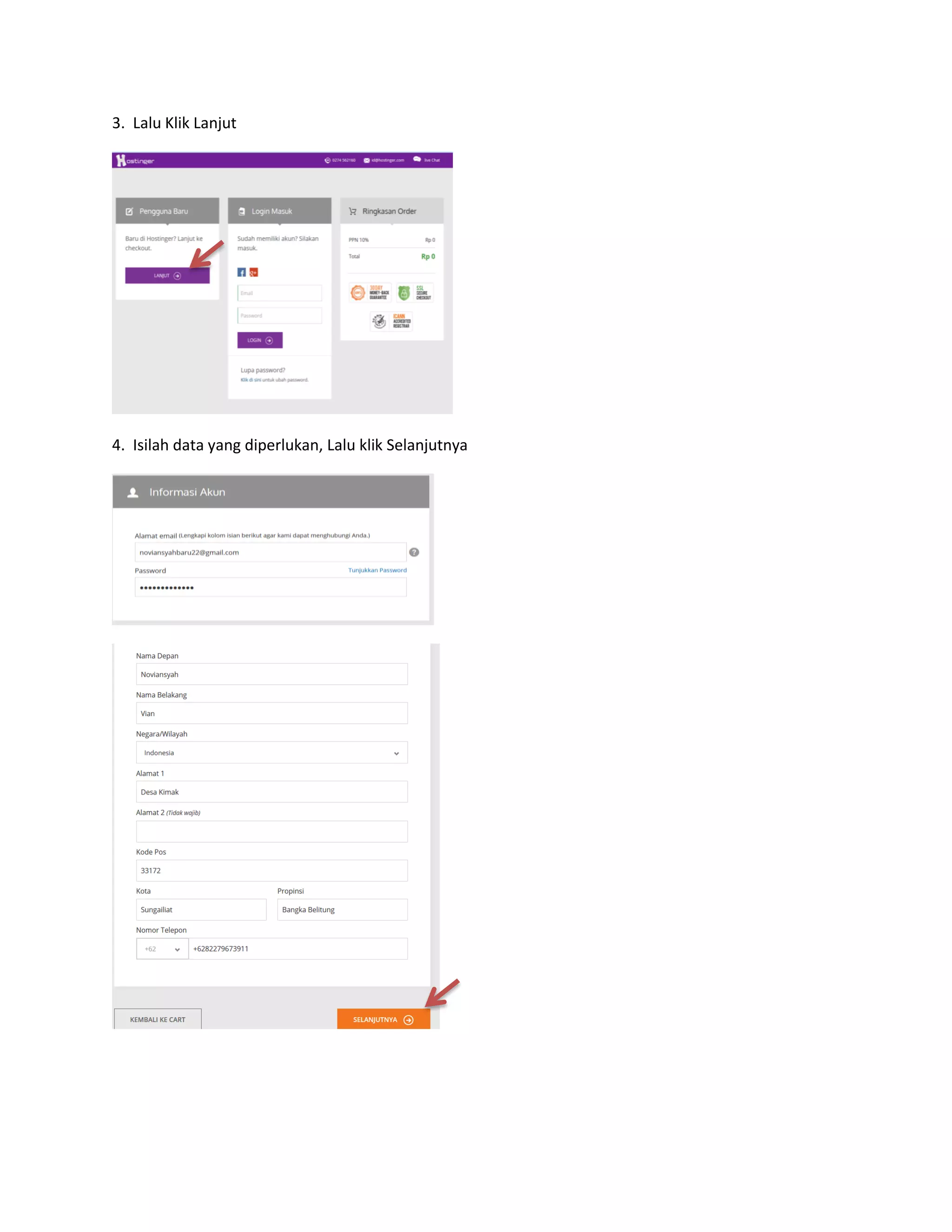 3. Lalu Klik Lanjut
4. Isilah data yang diperlukan, Lalu klik Selanjutnya