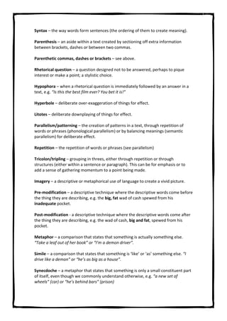 A Level English Glossary A Level English Glossary