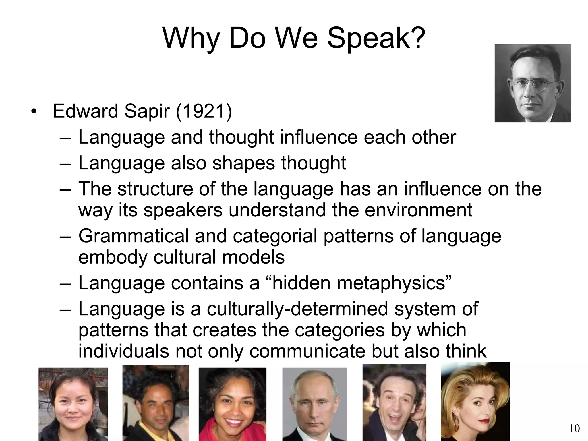 10
What Is Language?
• Language is a way to transfer a pattern from our
brain to another person’s brain
 