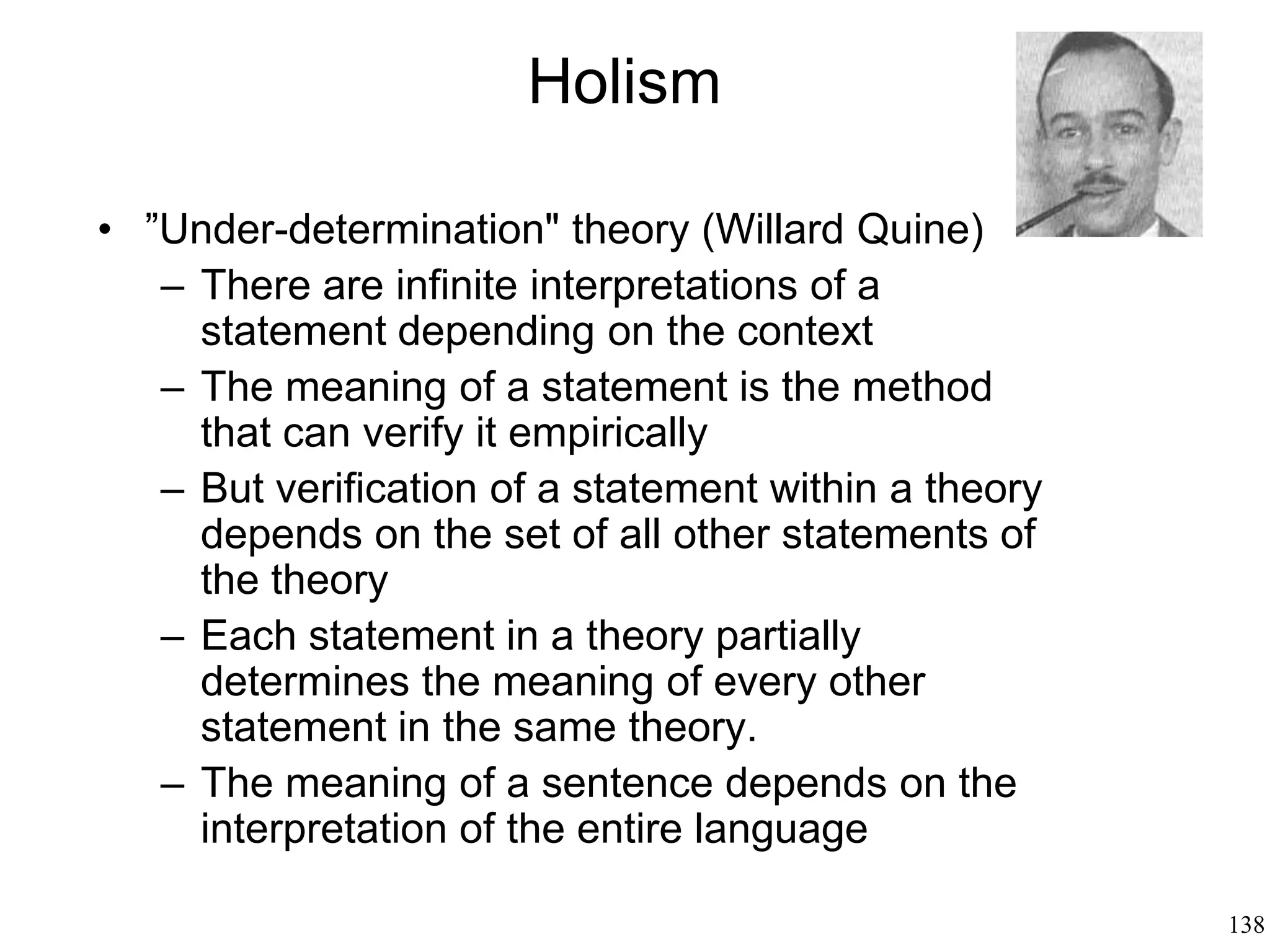 138
Pragmatics: Why We Speak
• Jerome Bruner (1986)
– Two kinds of thinking: the
paradigmatic and the narrative
– One is reasoning, and the other one
is narrating.
– One produces logical arguments
whose goal is truth.
– The other one produces stories
whose goal is plausibility.
 