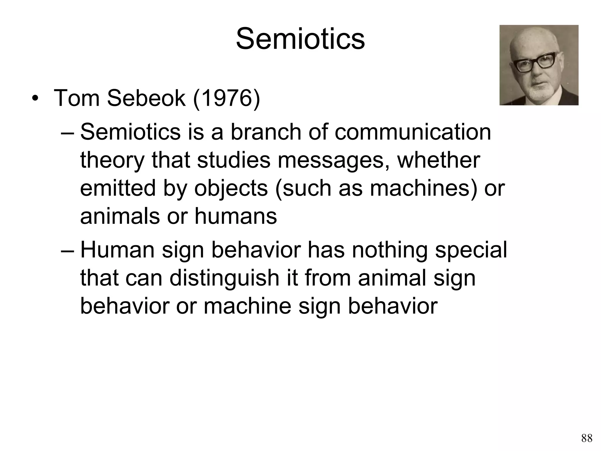 88
Tools
• Daniel Dennett
– "Gregorian creatures" (humans) are capable of
creating tools, in particular they master the tool
of language
– Gregorian creatures benefit from technologies
invented by other Gregorian creatures and
transmitted by cultural heritage, unlike
Popperian creatures who benefit only from what
has been transmitted by genetic inheritance.
– Human intelligence (the intelligence of
Gregorian creatures) is due not to a larger brain
but to the ability to "off load" as much as
possible of our cognitive tasks into the
environment: we construct "peripheral devices"
in the environment to which those tasks can be
delegated
 