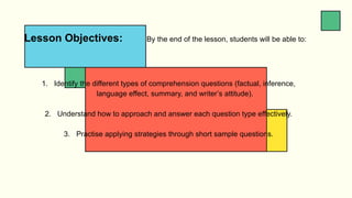Mastering Comprehension Question Types for Reading Success | PPTX
