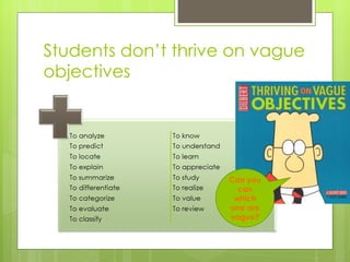 Students don’t thrive on vague objectives Can you can which one are vague? 