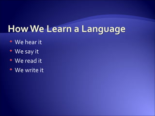 We hear it We say it We read it We write it 