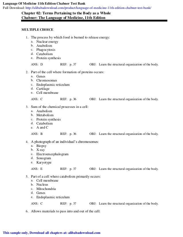 Language Of Medicine 11Th Edition Chabner Test Bank Language Of Medicine 11Th Edition Chabner Test Bank