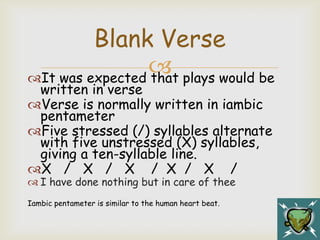 Verse Type Examples Verse types in The Tempest relate these to Act 1 | PPTX